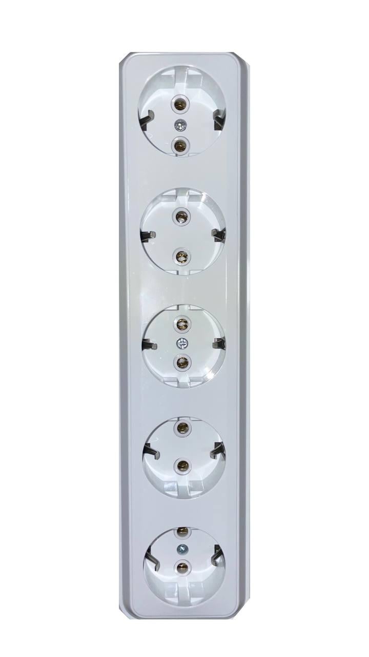 Розетка 5-ти секційна Lumano ROYAL РА16-248 зовнішня з заземленням Білий (19966)