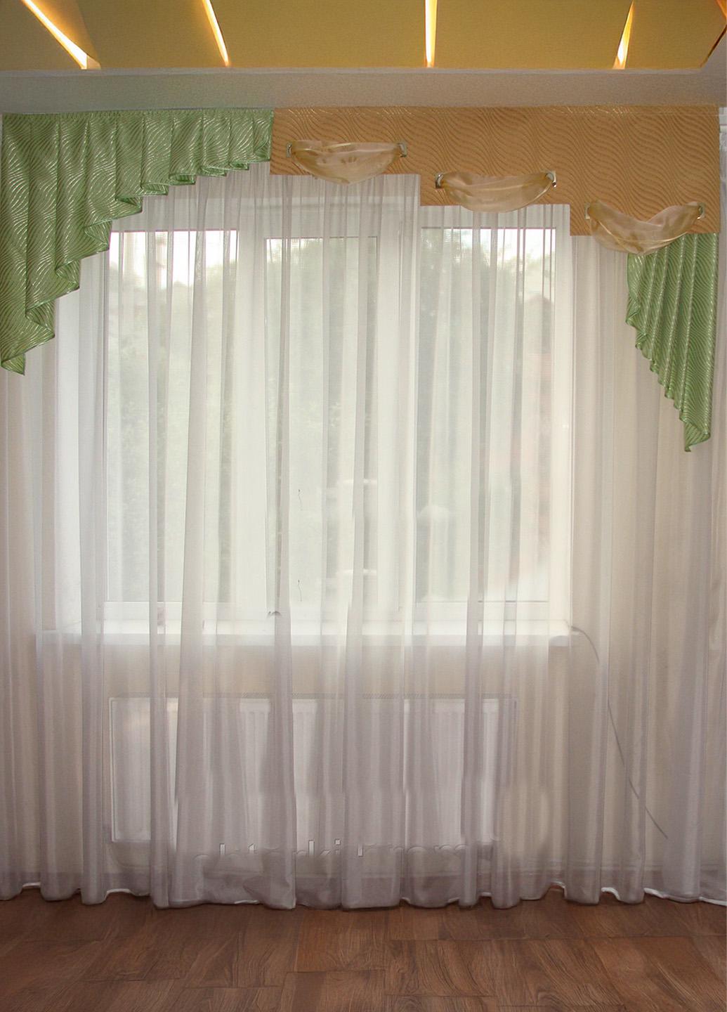 Ламбрекен жесткий Firanka Ступени 250 см Салатовый с песочным (100_2ж)