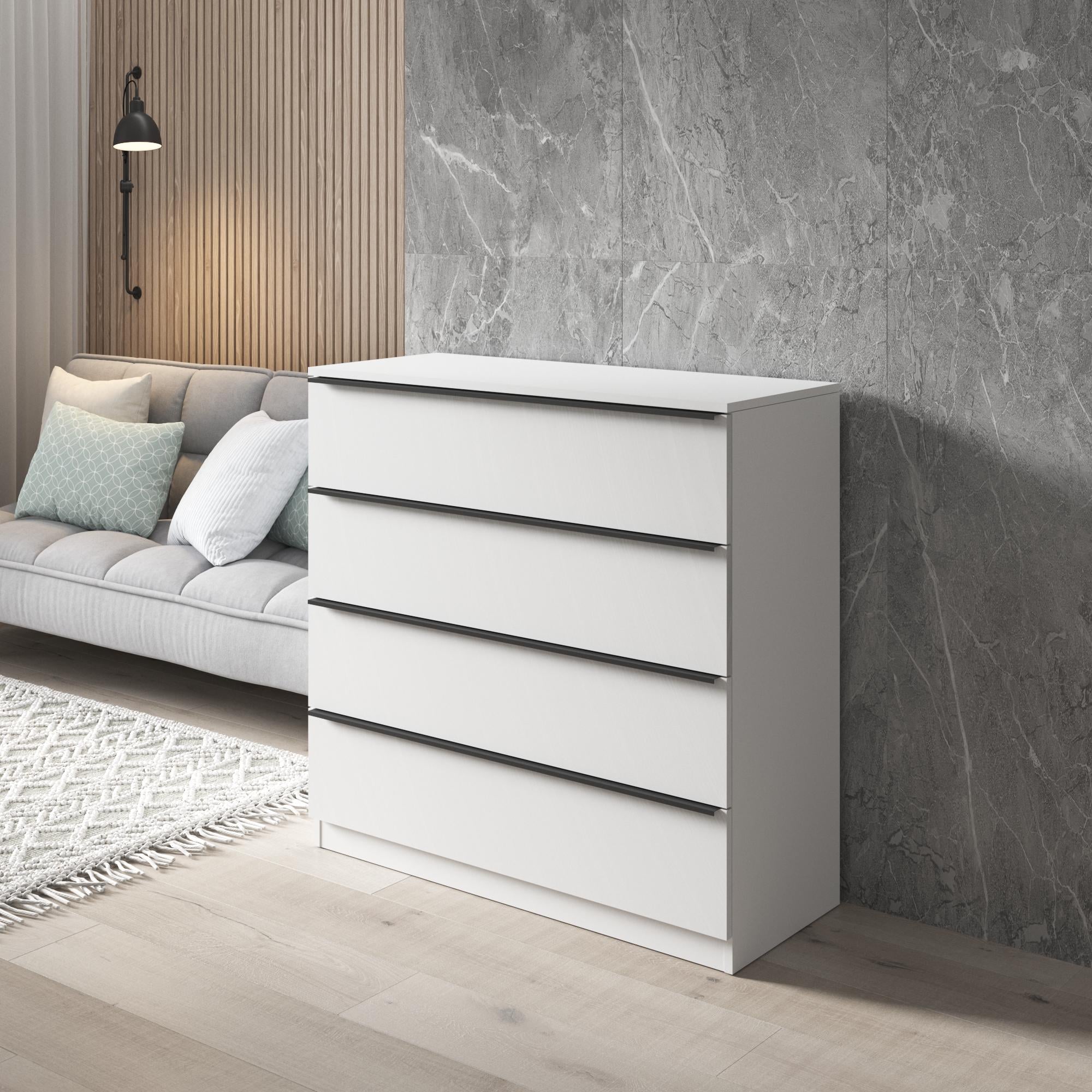 Комод М-33 на 4 шухляди з чорними ручками Білий Комод М-33 на 4 шухляди з чорними ручками Білий