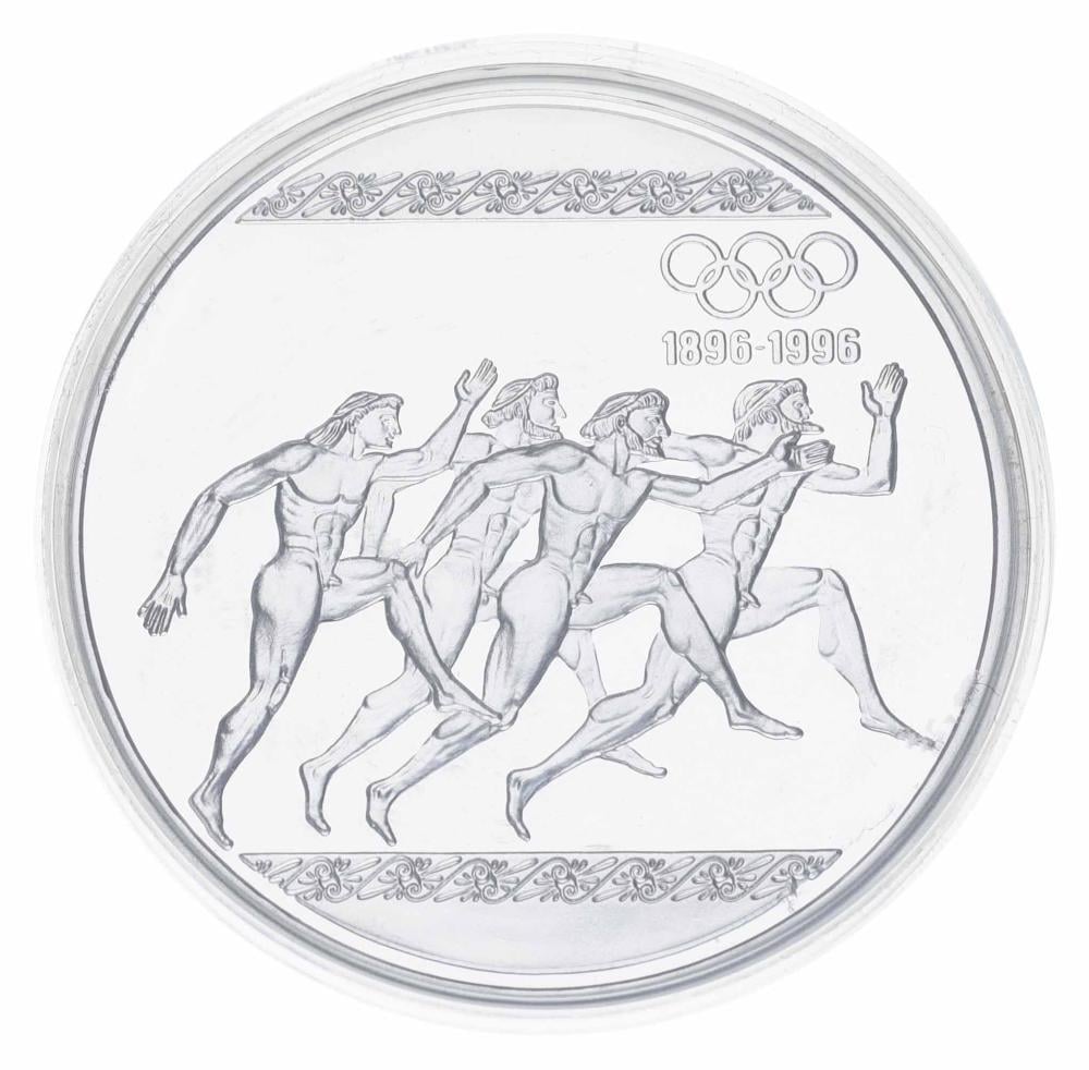 Коллекционная монета Греция 1000 драхм 1996 Серебро Proof 100 лет Олимпийским играм Бег Ag 925° 33,63 г (34975640)
