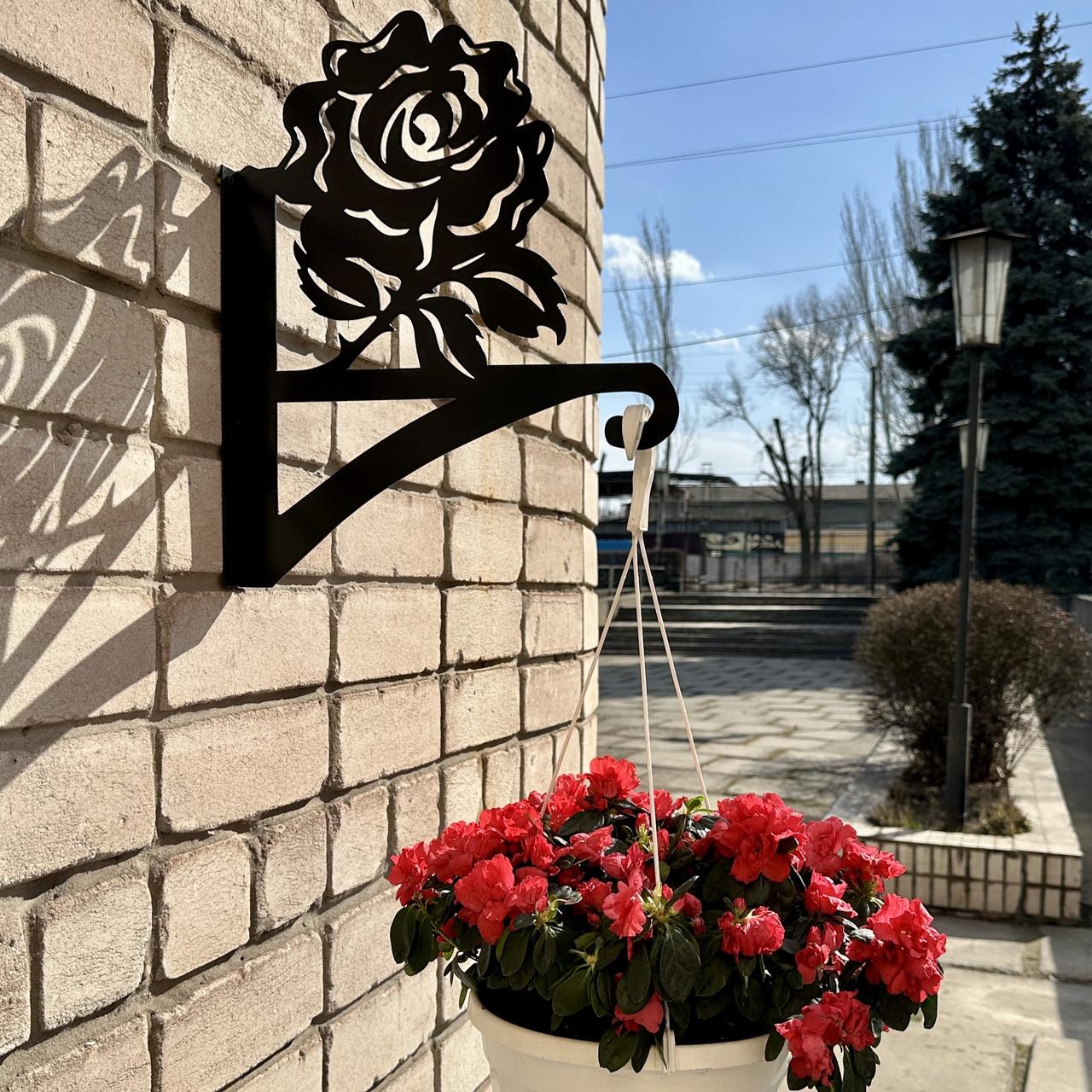 Кронштейн Роза для кашпо с цветами метал Черный (М016) - фото 9