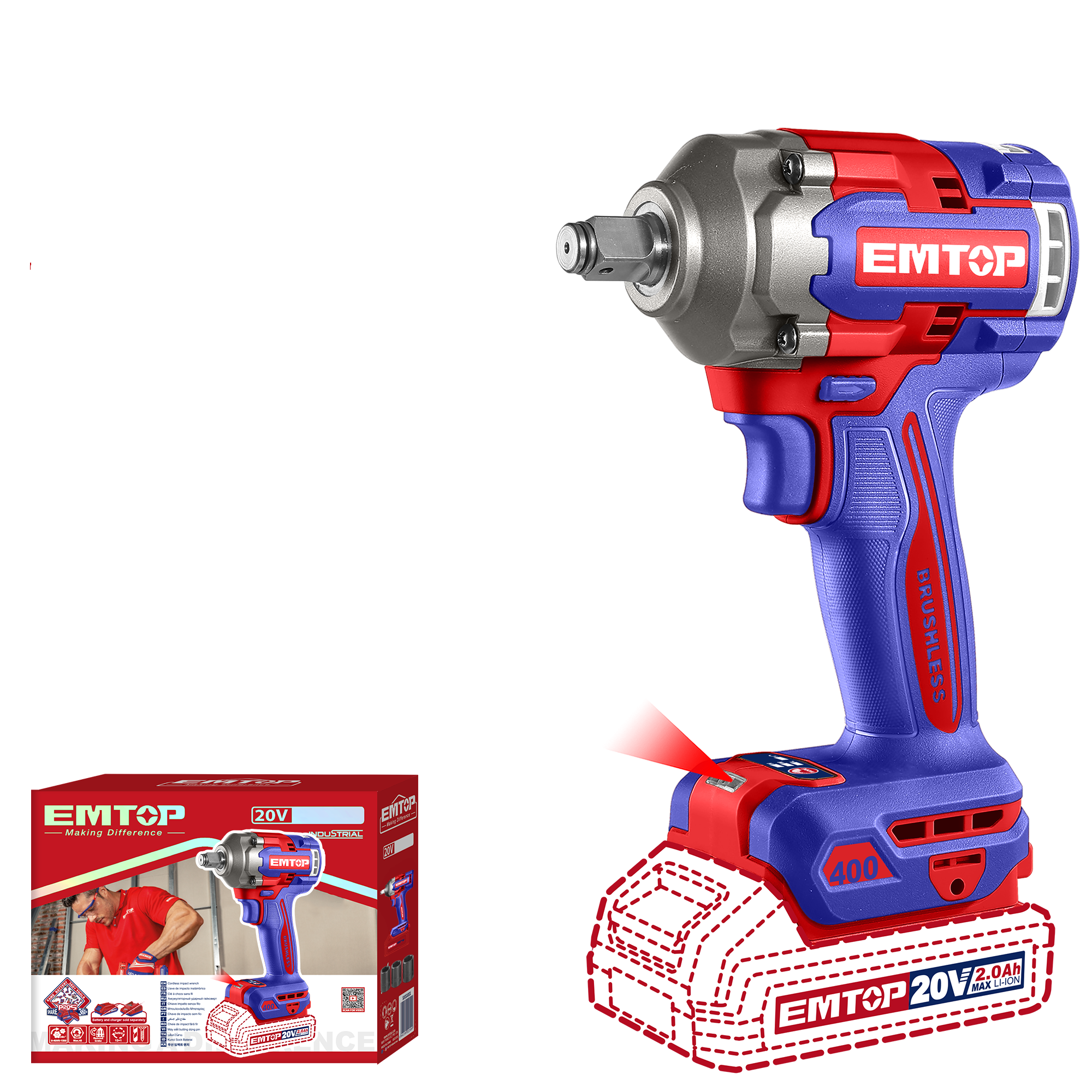 Гайковерт акумуляторний ударний EMTOP ECIWL20401 без АКБ і ЗУ