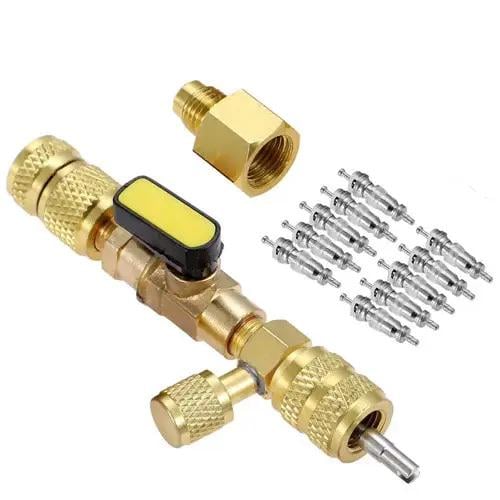 Вентиль для замены золотников под давлением 1/4 и 5/16 + набор 20 золотников и 10 колпачков