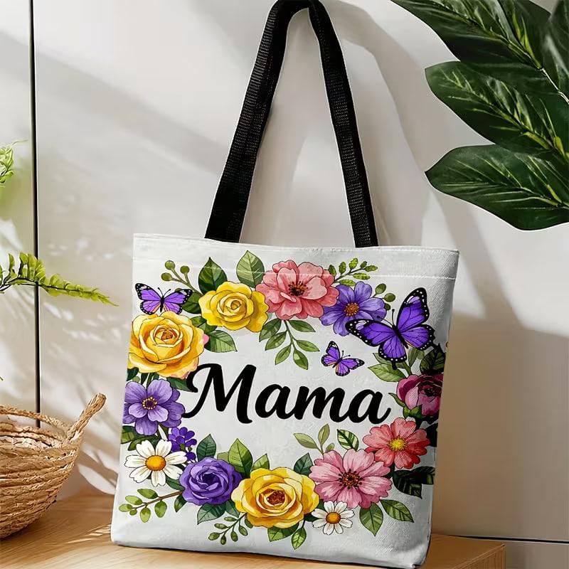 Еко-сумка-шоппер тканинна з принтом Mama з квітами Білий (3146678589)