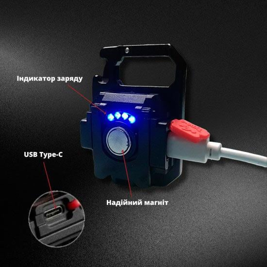 Лампа аккумуляторная W5130/1 с магнититом и карабином Белый холодный (2193519533) - фото 3