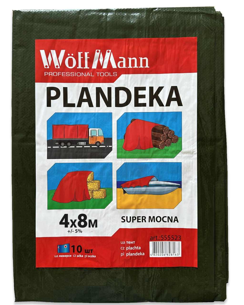 Тент WoffMann водостойкий PLANDEKA SUPER MOCNA плотность 110 г/м² 4х8 м Зеленый