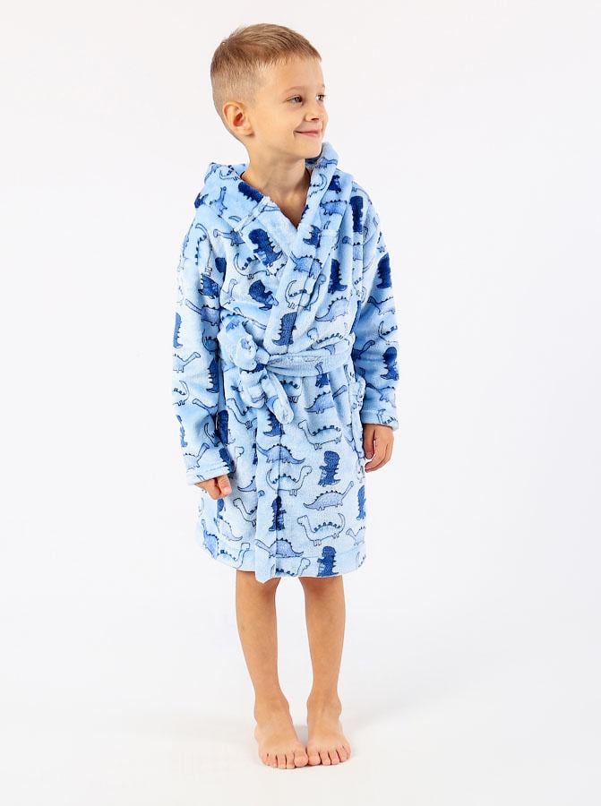 Халат для мальчика вельсофт Flamingo Динозавры 882-910 104 см Голубой