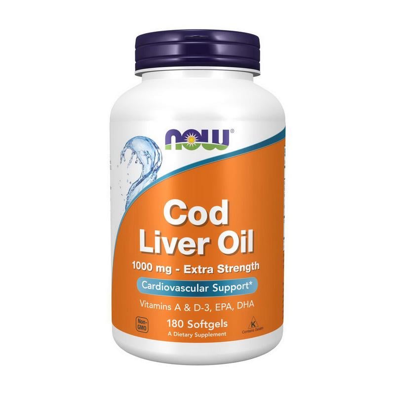 Жир печінки тріски з вітамінами A і D NOW Cod Liver Oil 1000 mg Extra Strength 180 м'яких капс.