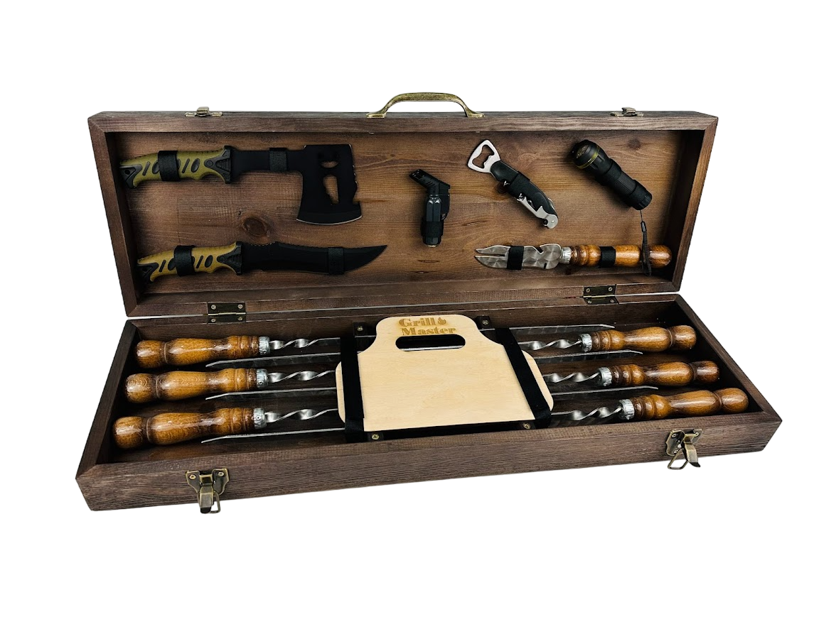 Набор шампуров подарочный Кемпинг в деревянном кейсе на 13 предметов (106-10-KS-7401)