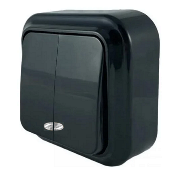 Вимикач двоклавішний з LED підсвіткою VO10-141 Чорний