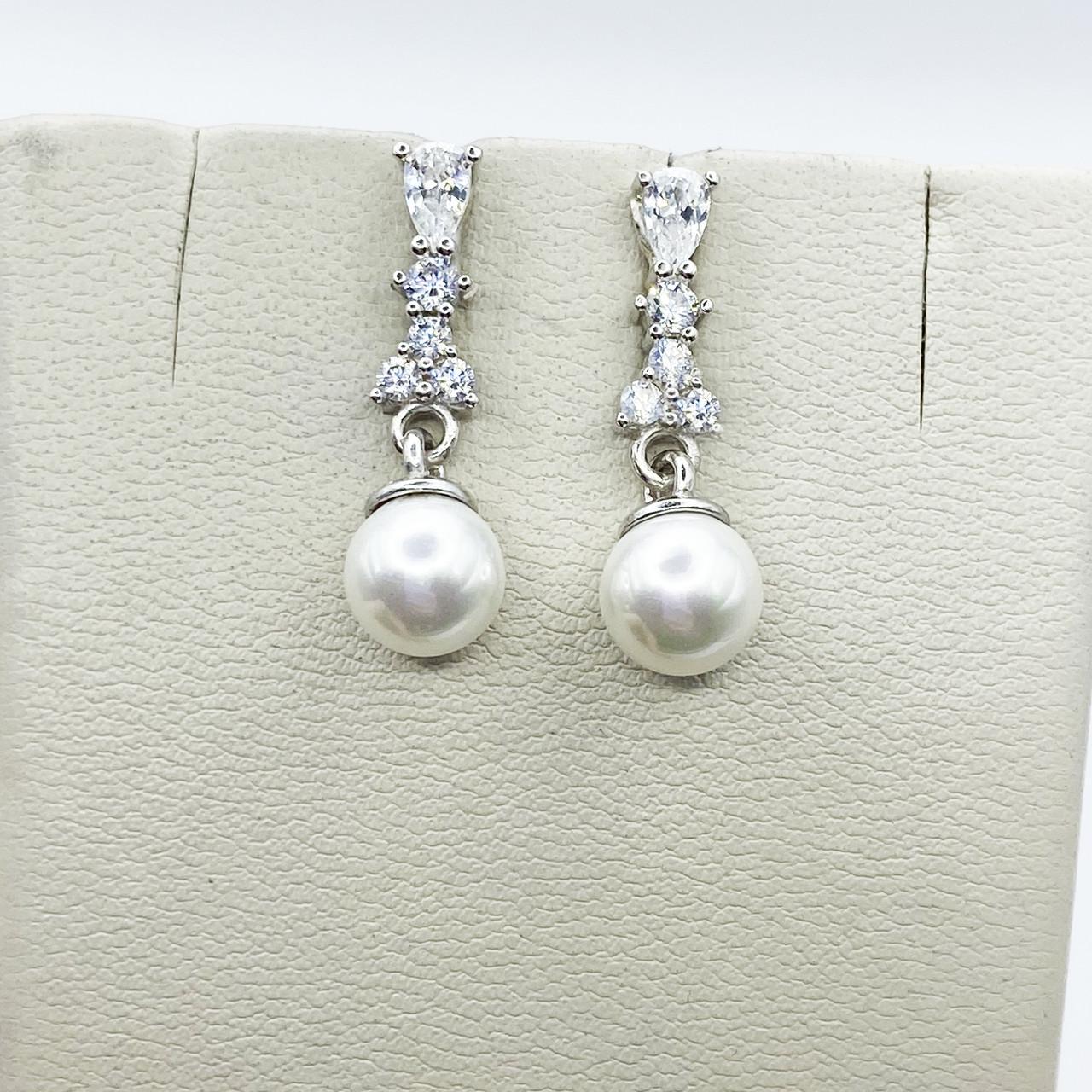 Серьги-гвоздики серебряные с перламутром и кубическим цирконием 3,03 г (2208083264)