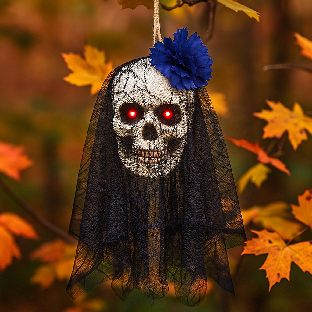 Декор для хеллоуин Череп Валькирия с вуалью 40x15 см Фиолетовый (29511166)