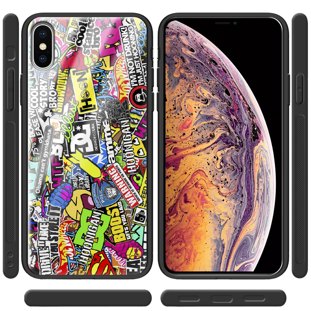 Чехол Boxface iPhone XS Max Multicolored Inscriptions Черный силикон со стеклом (35321-up880-37735) - фото 2