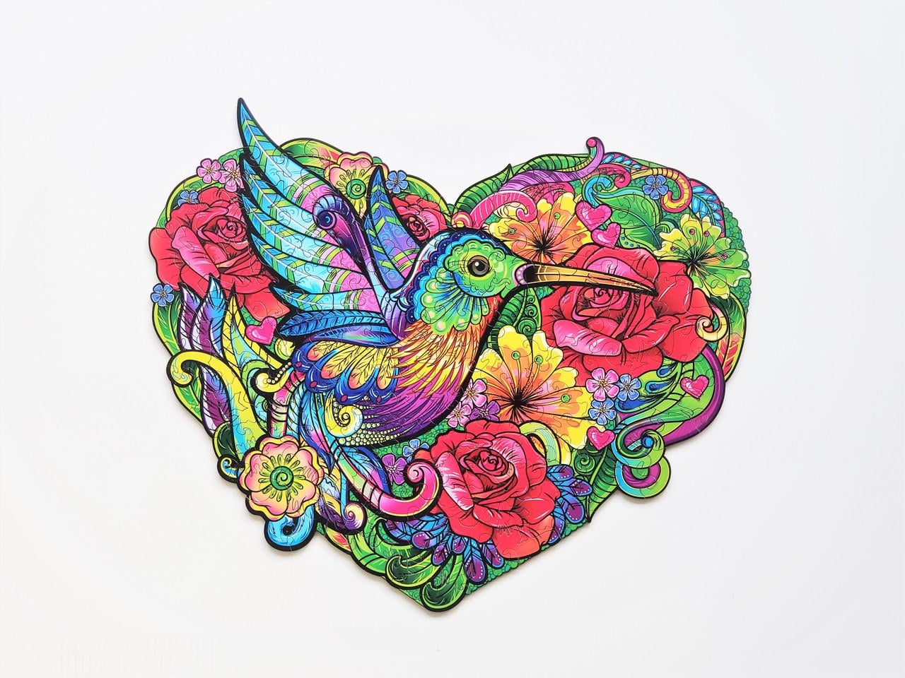 Пазл деревянный Колибри в форме сердца элементы в форме животных 39,3х32,6 см 173 шт. (1574612620)