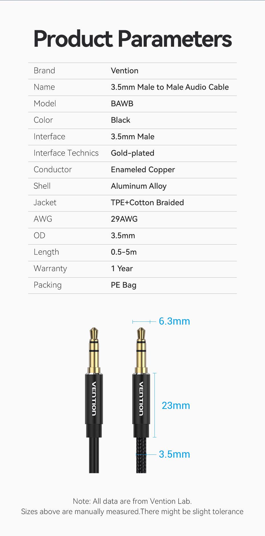 Кабель Vention 3.5 мм minijack стерео AUX TRS 3-пиновая нейлоновая оплетка 3 м Черный (BAWBI) - фото 9 Кабель Vention 3.5 мм minijack стерео AUX TRS 3-пиновая нейлоновая оплетка 3 м Черный (BAWBI) - фото 9