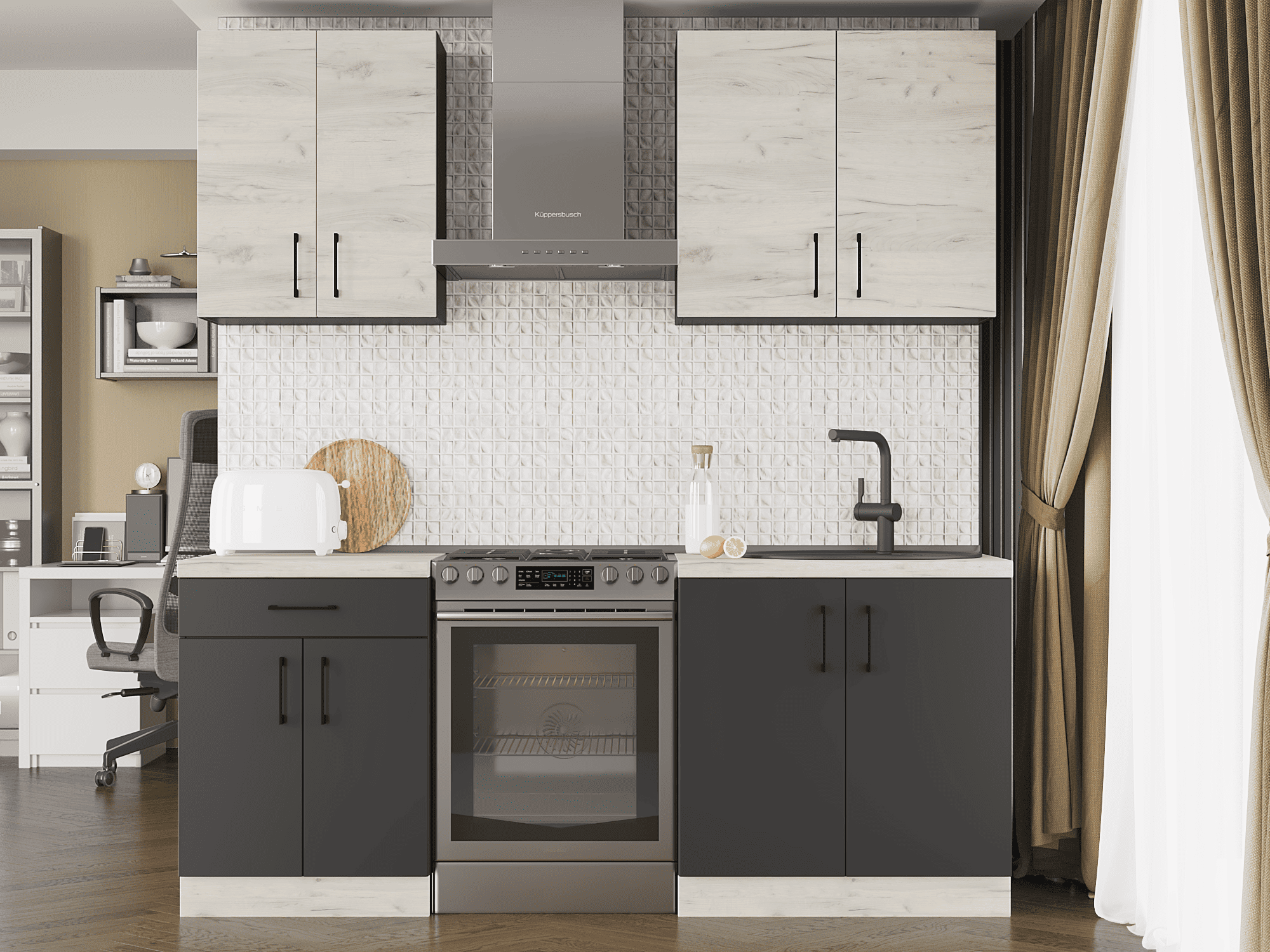 Кухня без столешницы и мойки Эверест К-2 Оптима 2 м Дуб Крафт Белый/Антрацитовый (09163)