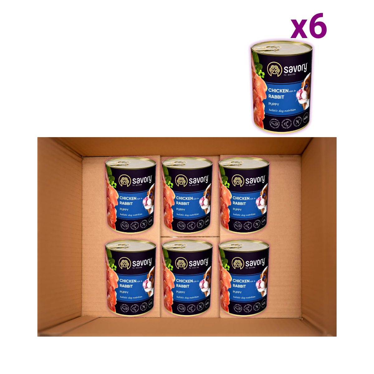 Корм влажный для щенков Savory паштет с курицей и кроликом для всех пород 400 г х 6 шт. (29747834) - фото 2