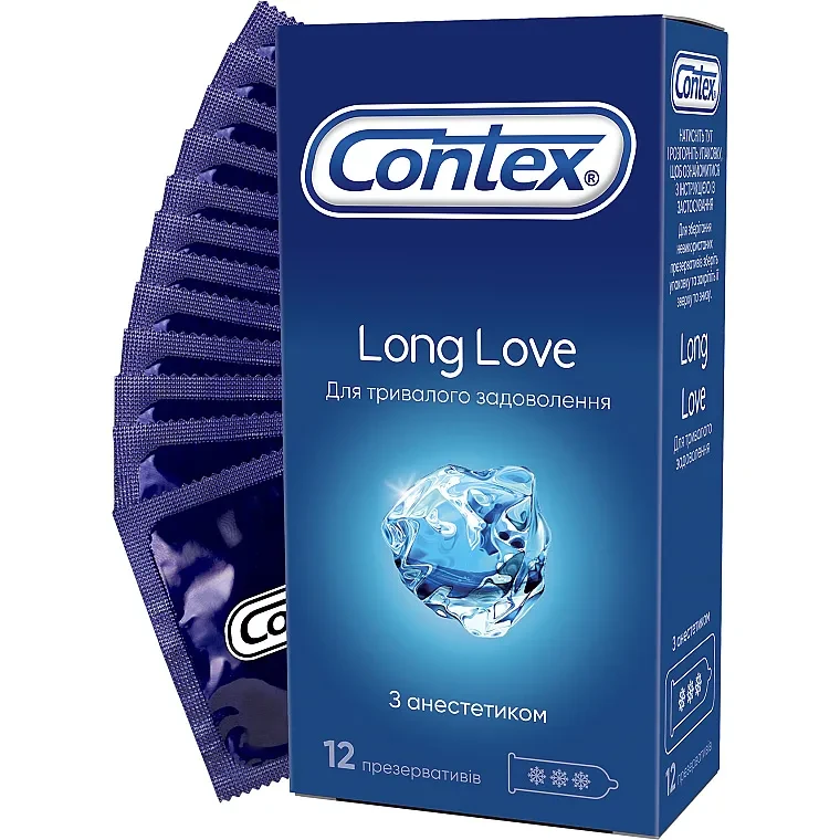 Презервативи латексні з силіконовим мастилом Contex Long Love №12 з анестетиком для продовження статевого акту (000002542)