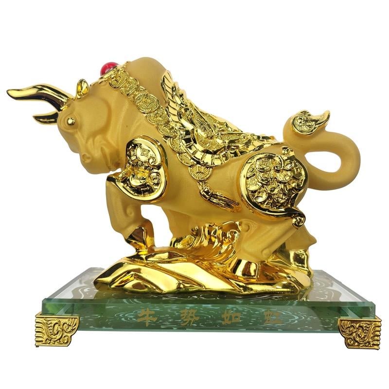 Статуэтка Бык на стеклянной подставке 12х18х9 см Золотой (С2505)