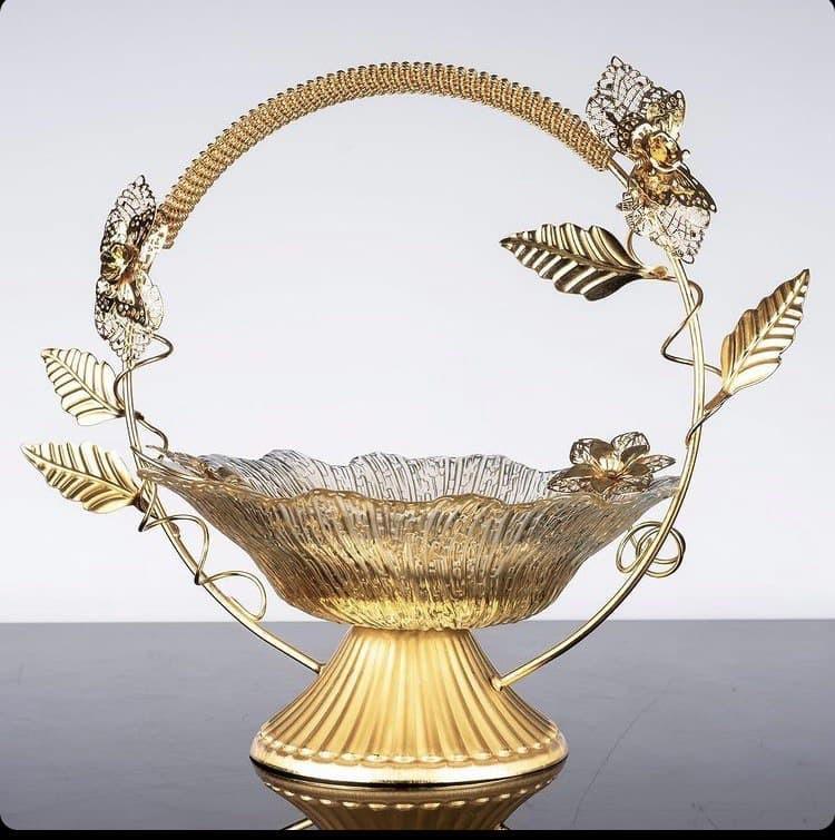 Фруктовниця Zeyve металева зі скляною основою ручної работи 28х28 см Золотий (S-80A)