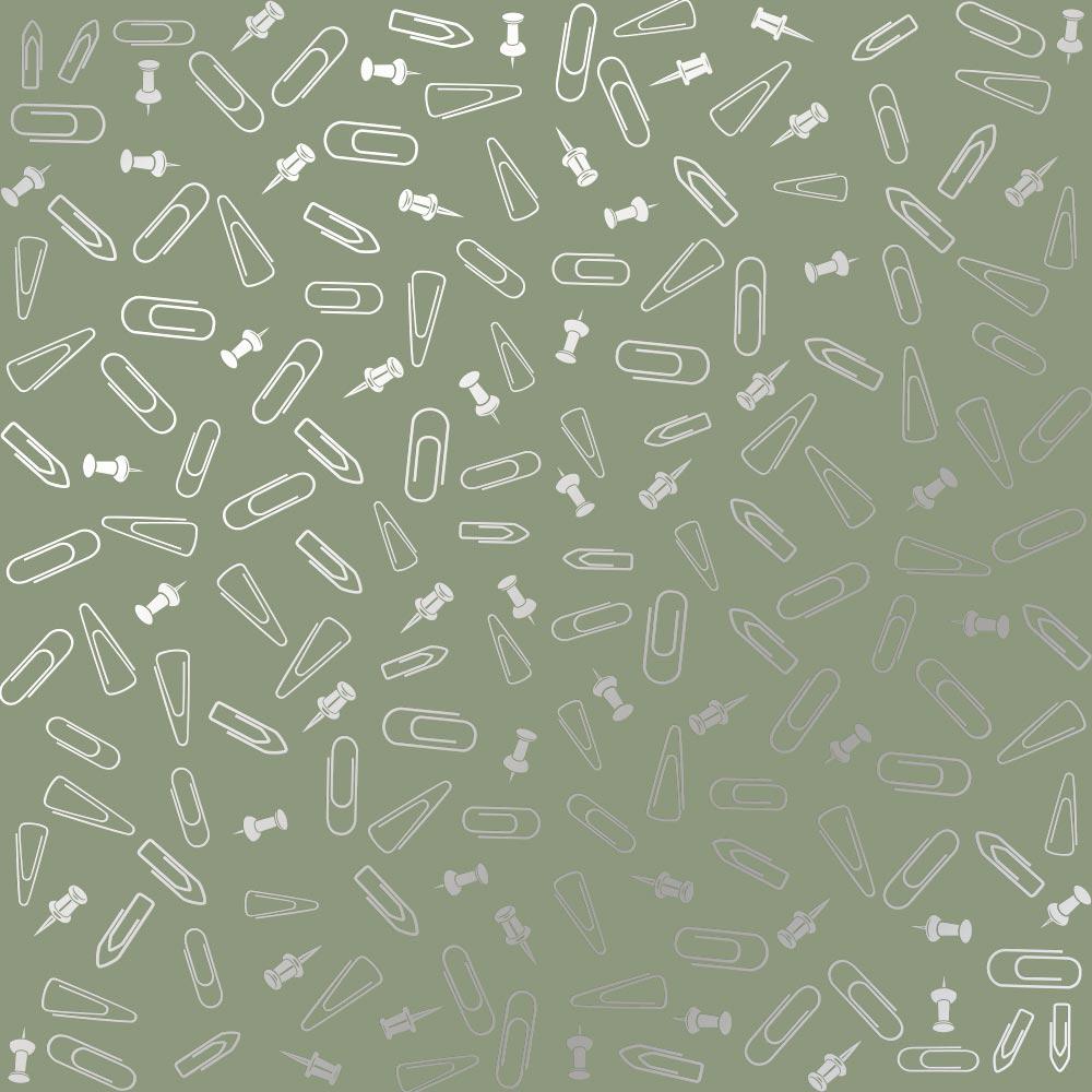 Лист бумаги односторонний Silver Drawing pins and paperclips с серебряным тиснением 30,5х30,5 см Avocado