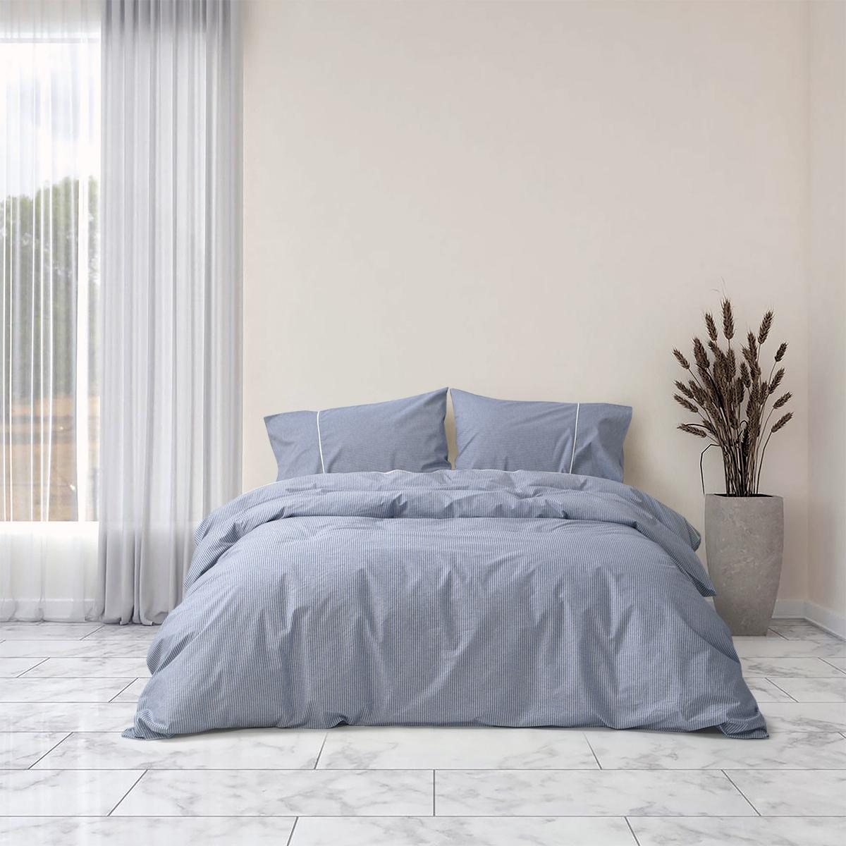 Комплект постельного белья Lotus Home Premium Percale Stripe семейный Синий (26668188) - фото 2