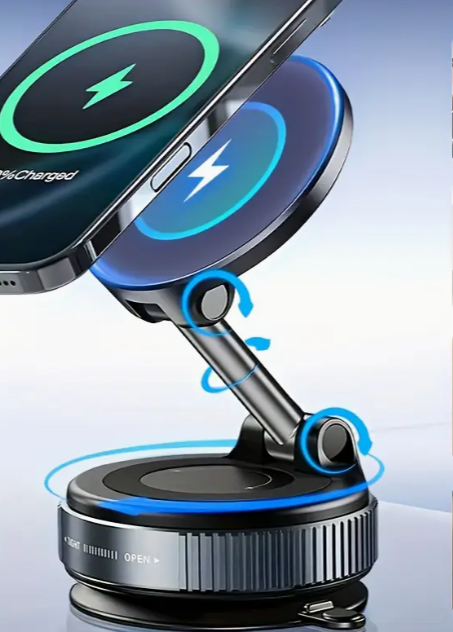 Тримач автомобільний магнітний з бездротовою зарядкою 15 Вт 360° вакуумне кріплення USB Type-C (1009) - фото 4