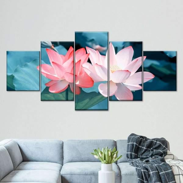 Модульная картина Нежные нимфеи из пяти частей 162x72 см (M5_L_114)