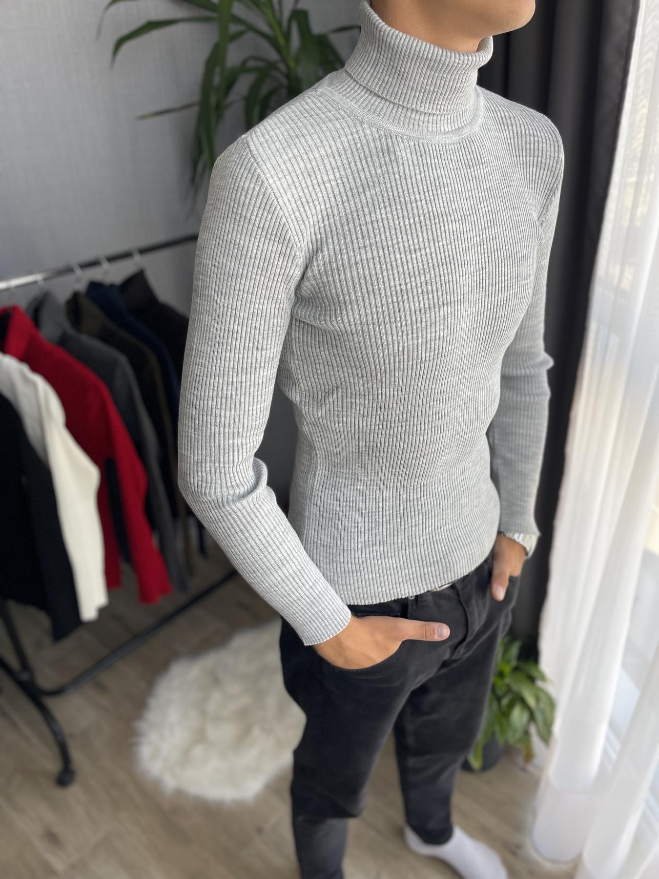 Гольф мужской с высокой горловиной в рубчик XXL Серый (26535/4/4) - фото 3 Гольф мужской с высокой горловиной в рубчик XXL Серый (26535/4/4) - фото 3