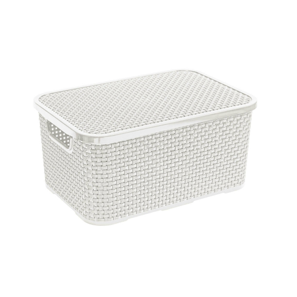 Ящик для зберігання BranQ Rattan з кришкою 10 л Античний Білий (BRQ1723-white) - фото 1