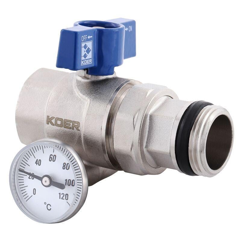 Кран з американкою KOER KR.1032-Gi антипротікання з термометром прямої 1'' (KR2893) Кран з американкою KOER KR.1032-Gi антипротікання з термометром прямої 1'' (KR2893)