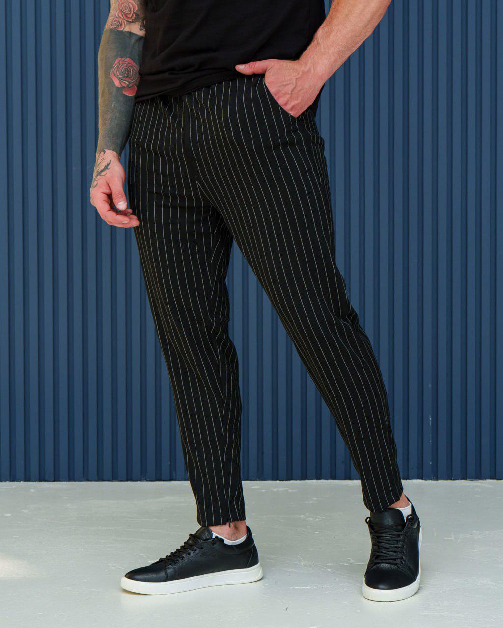 Брюки мужские slim-fit в полоску M Черный (J0020/1)