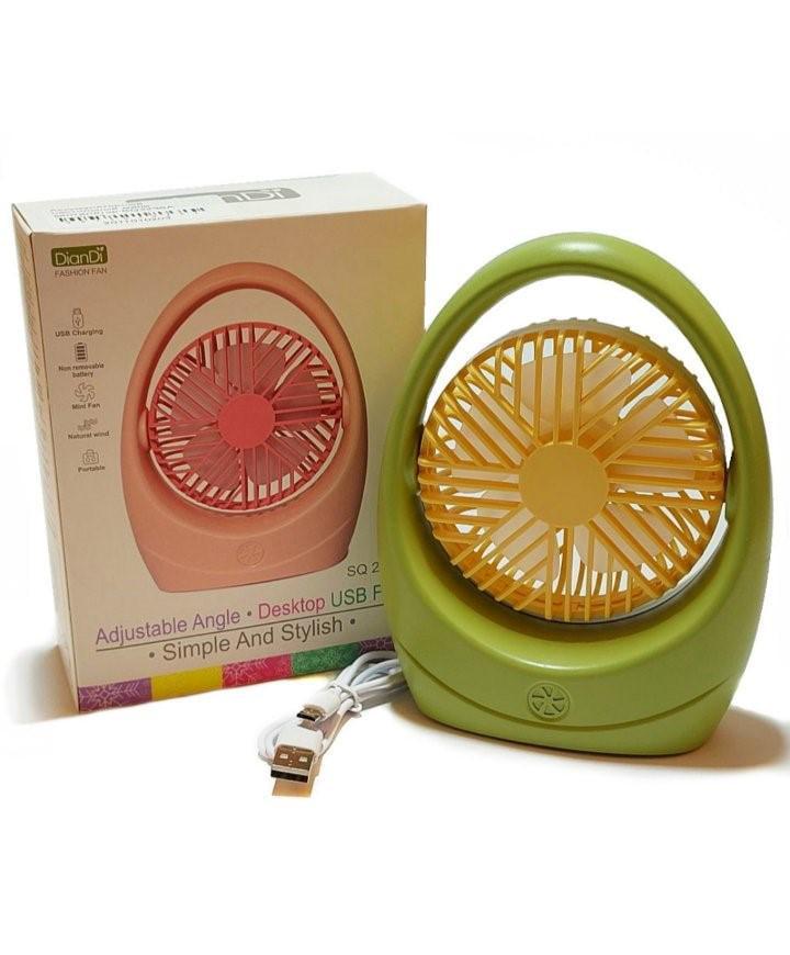 Настольный вентилятор аккумуляторный DianDi Fashion Fan SQ 2235 с USB-зарядкой Салатовый с желтым