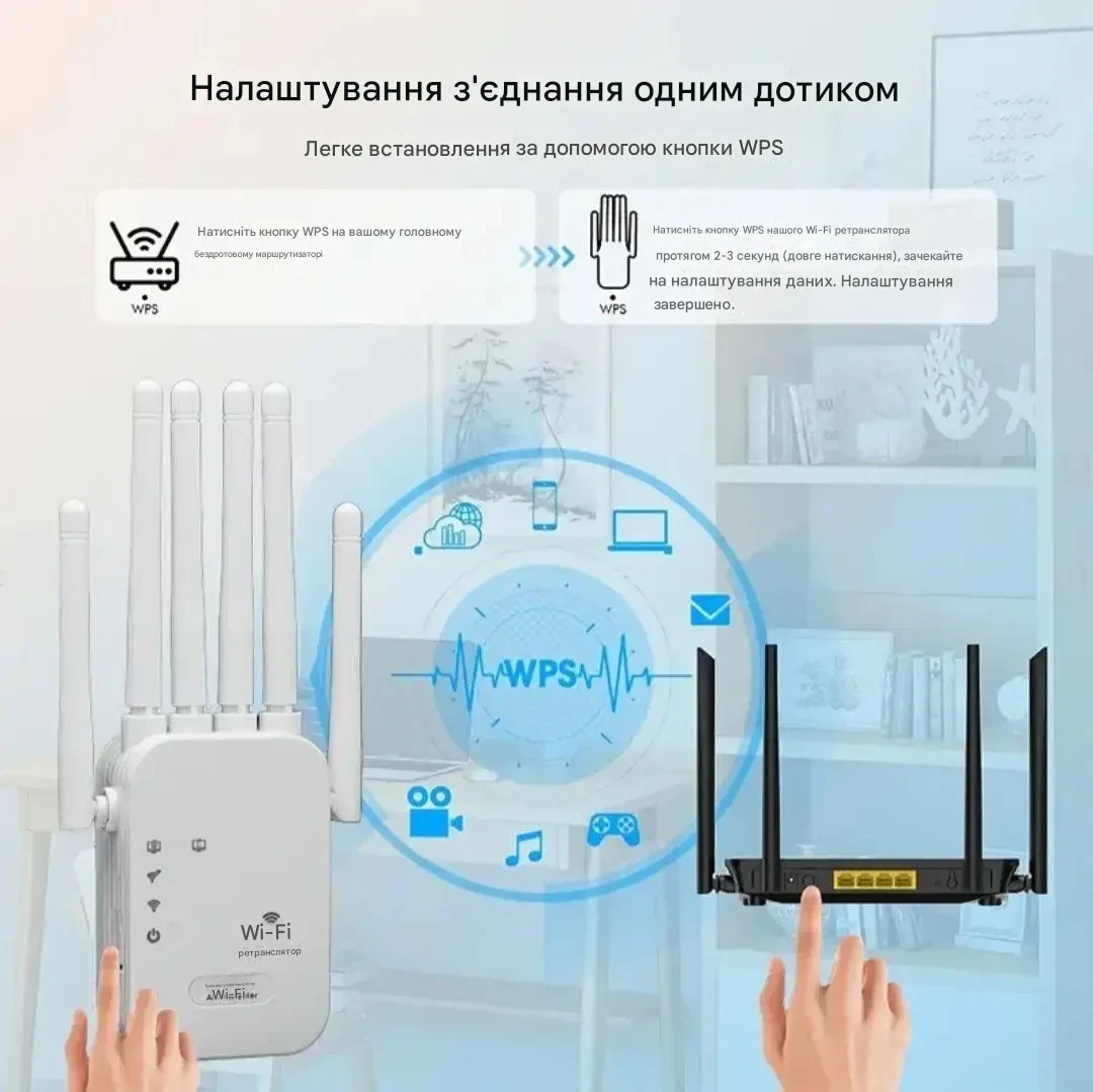 Ретранслятор бездротовий двохдіапазонний Wi-Fi 1200Mbps 2.4G + 5G Білий (2729781168) - фото 6 Ретранслятор бездротовий двохдіапазонний Wi-Fi 1200Mbps 2.4G + 5G Білий (2729781168) - фото 6