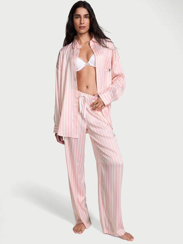 Пижама женская Victoria's Secret Signature Satin Oversized Long Pajama Set XL Розовый (3024004761)