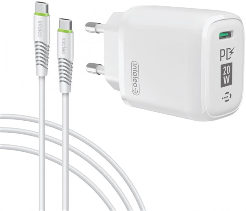 Зарядное устройство сетевое Intaleo TCGQPD120T USB-C PD/QC 3.0 20 Вт с кабелем Type-C White (1283126509988)