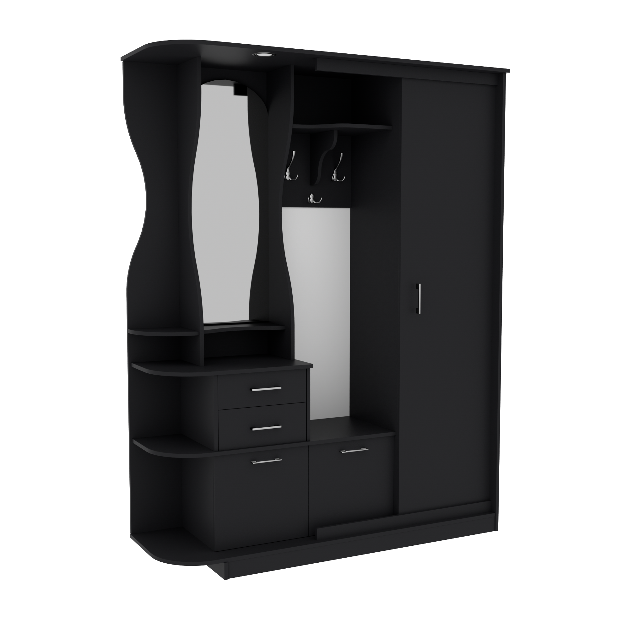 Прихожая прямая LUX шкаф-комод с зеркалом и вешалкой 1910х500х2100 мм Антрацитовый (25044179)