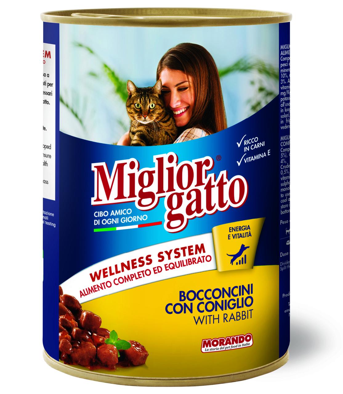 Корм влажный Migliorgatto для взрослых кошек в виде кусочков с кроликом 405 г