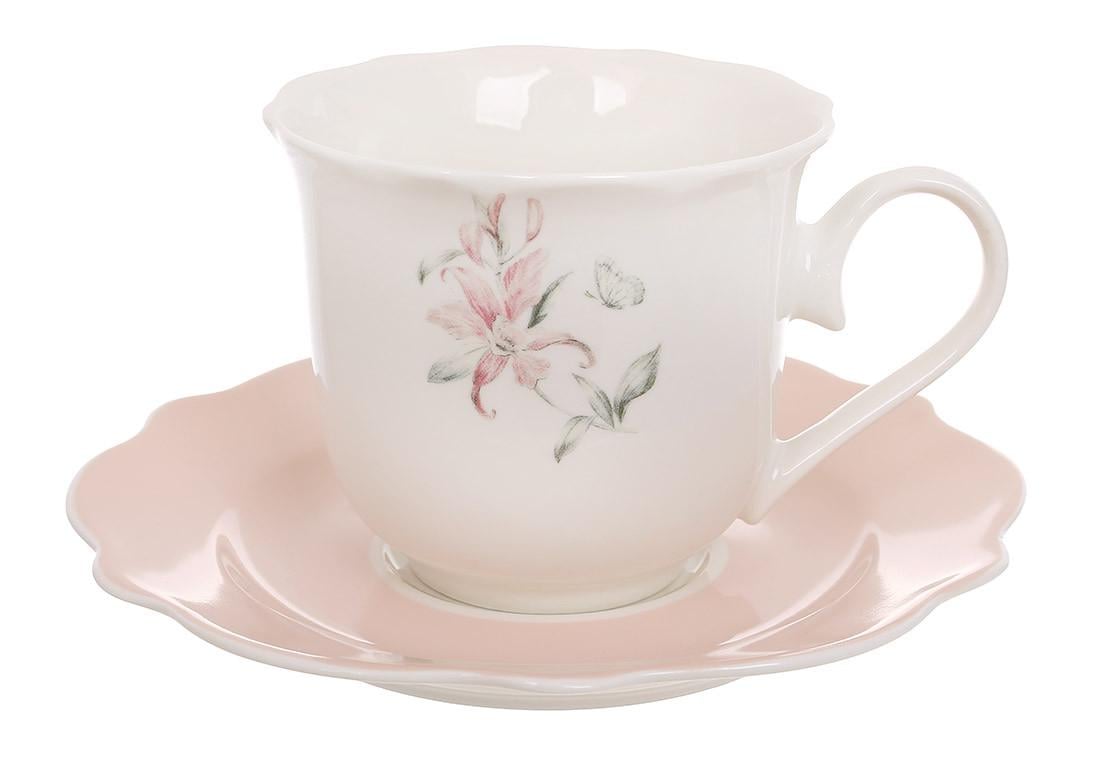 Чашка Bona Di Pink Orchid с блюдцем фарфоровая 250 мл (K157)