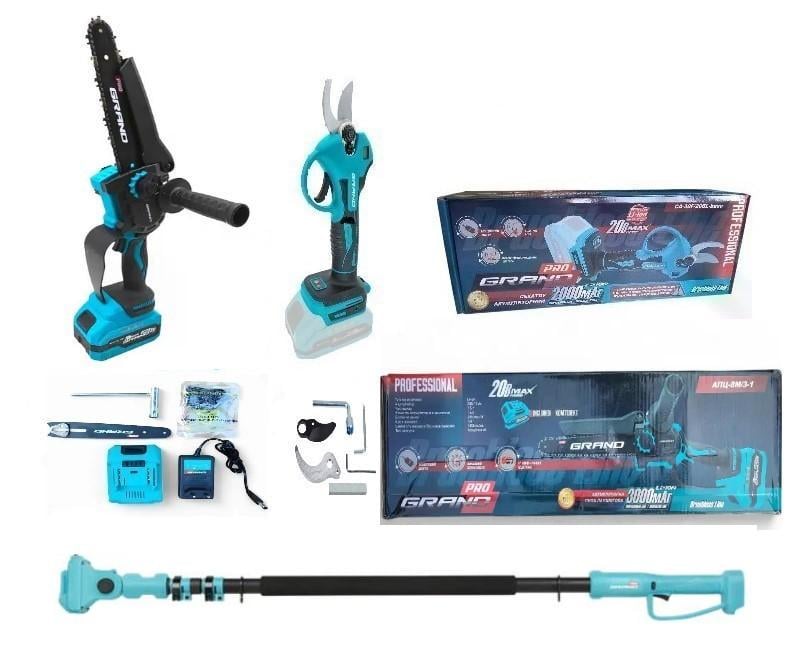 Пила аккумуляторная цепная Grand АПЦ-8М/3-1 с секатором Grand СА-30F/20BL-base и удлинителем 3 м (30824342)