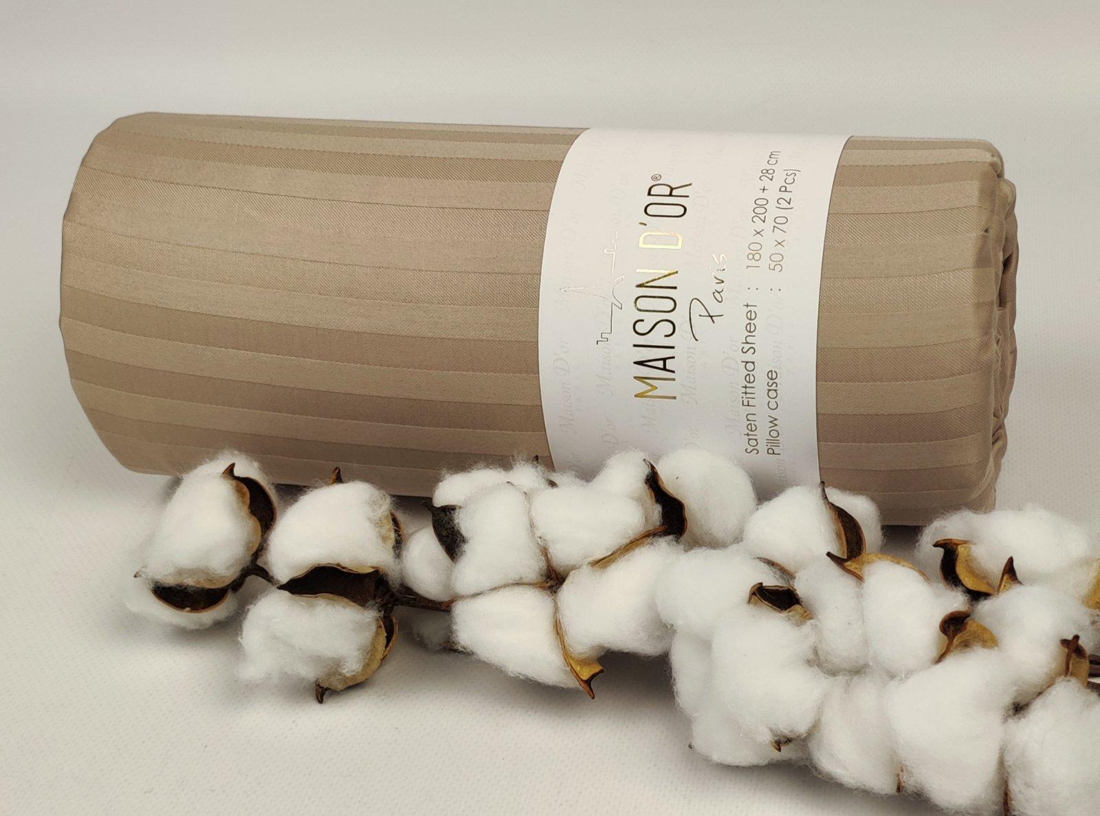 Простынь на резинке Maison D'or 100x200 см с наволочкой страйп-сатин Beige (CN23358)