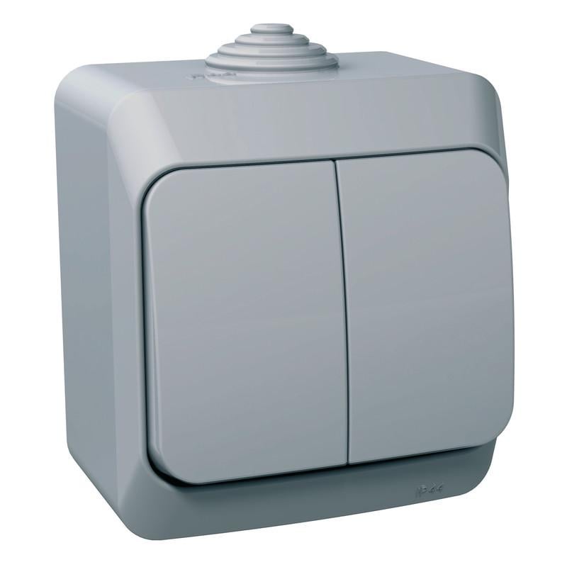 Выключатель накладной Schneider Electric Cedar Plus 2-клавишный PA6 IP44 Серый (WDE000650)