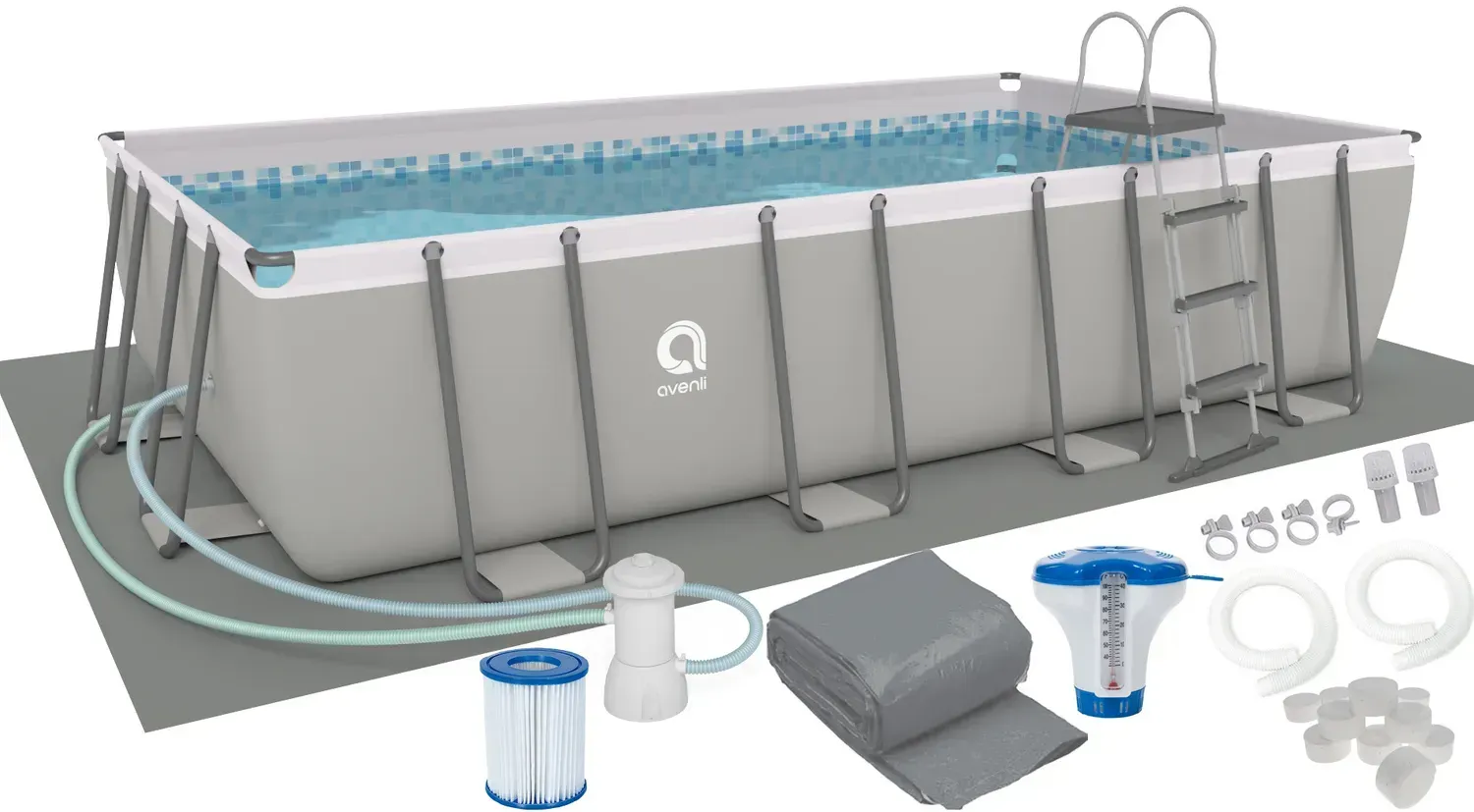 Бассейн каркасный прямоугольный Avenli 549х305х122 см с лестницей и платформой Серый (PМВ0029)