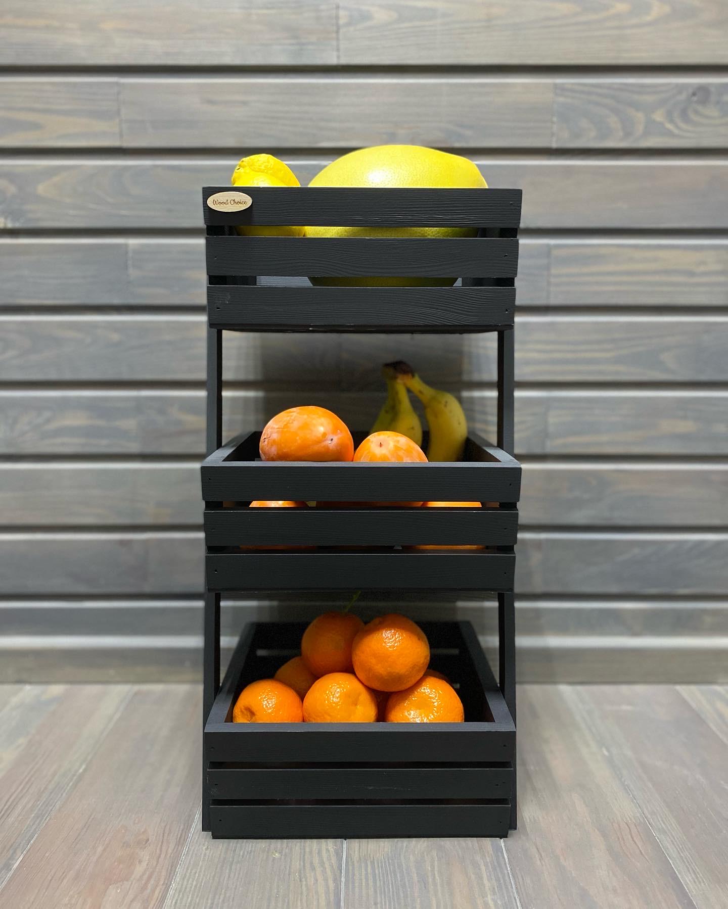 Ящик-фруктовница деревянная 3 яруса Черный (226)