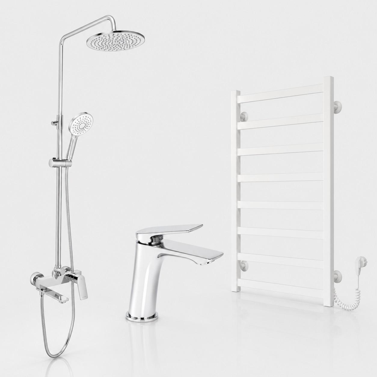 Комплект в ванну Qtap Vlasta New 3в1 Chrome Душевая система Qtap/смеситель для раковины/полотенцесушитель Arte Carina 800x500 мм Комплект в ванну Qtap Vlasta New 3в1 Chrome Душевая система Qtap/смеситель для раковины/полотенцесушитель Arte Carina 800x500 мм