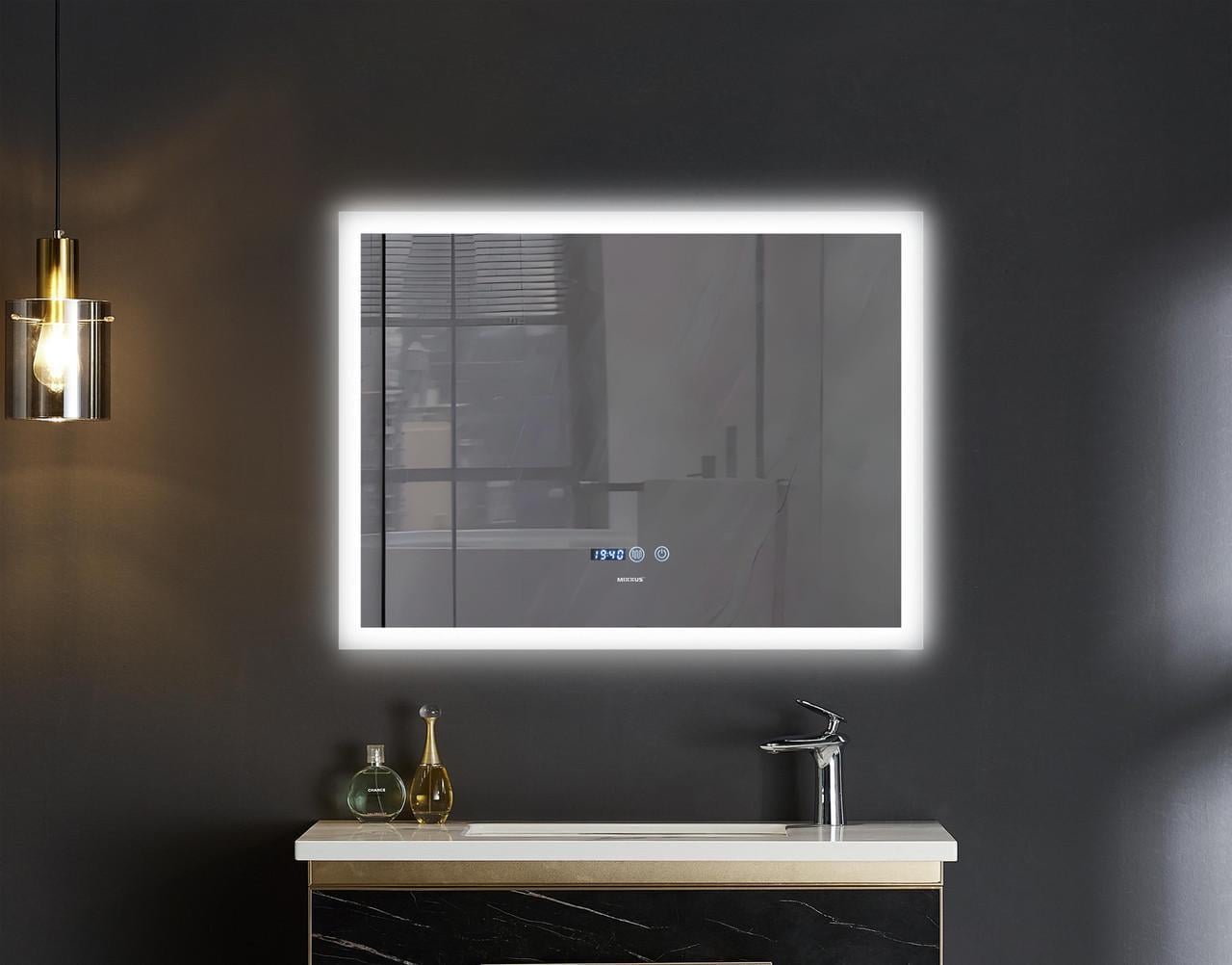 Зеркало для ванной комнаты MIXXUS FLAT MR04 LED Touch/Anti-fog/димер/регулировка яркости/часы 100x80 см (MI6927)