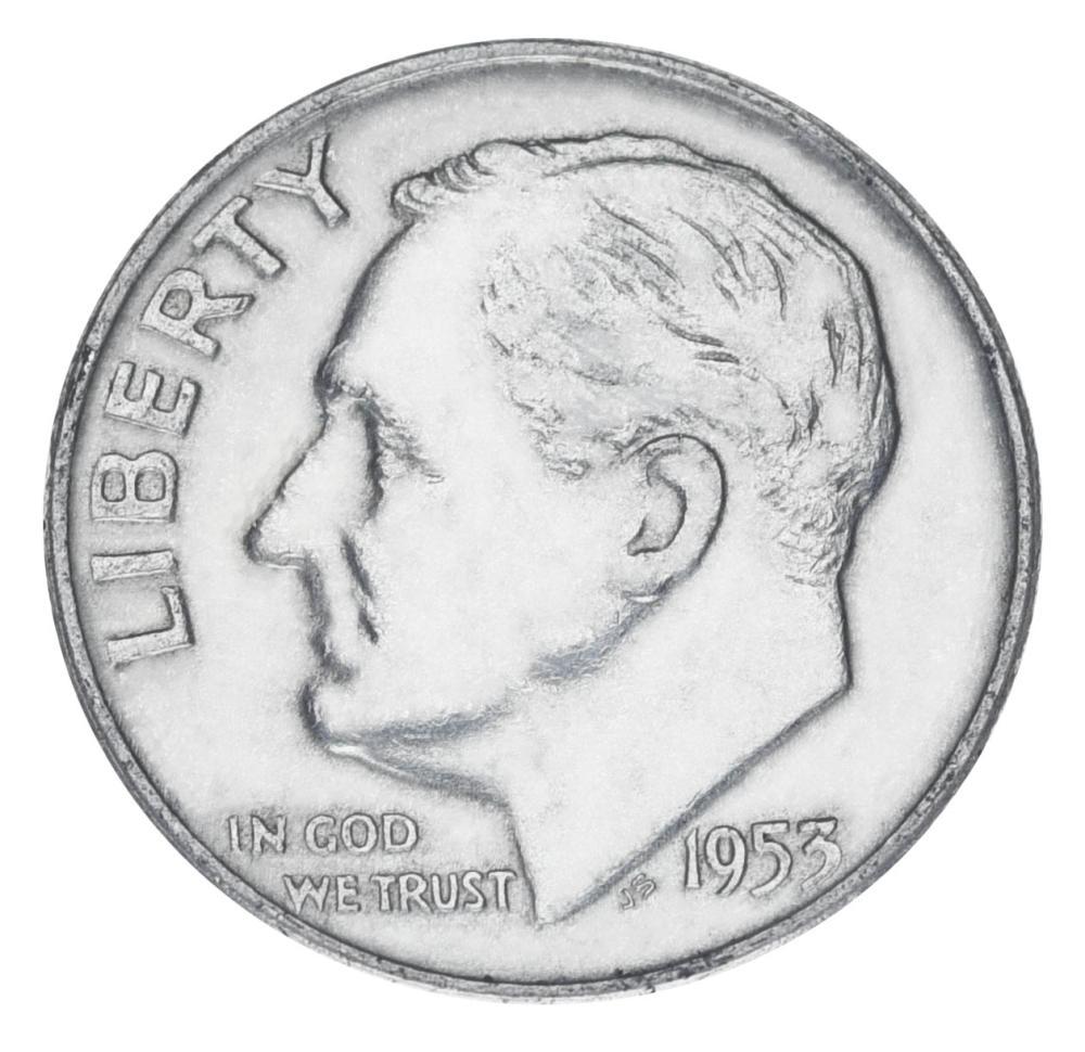Коллекционная монета США 10 центов 1953 серебро F-VF Дайм Рузвельт 2,5 г (М19926)