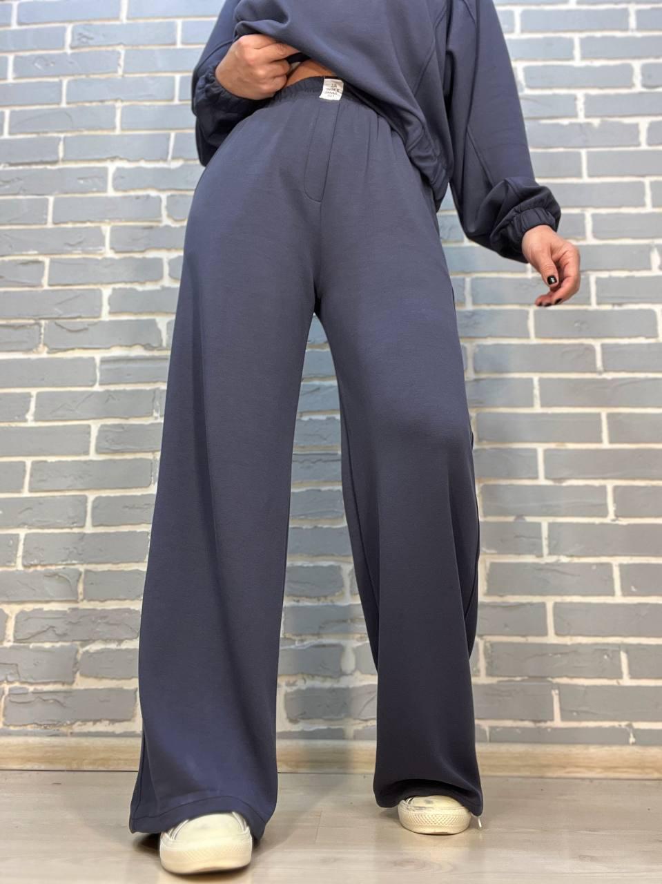 Костюм женский CREP 82287 бифлекс свитшот и брюки палаццо M Графитовый (1613) - фото 10