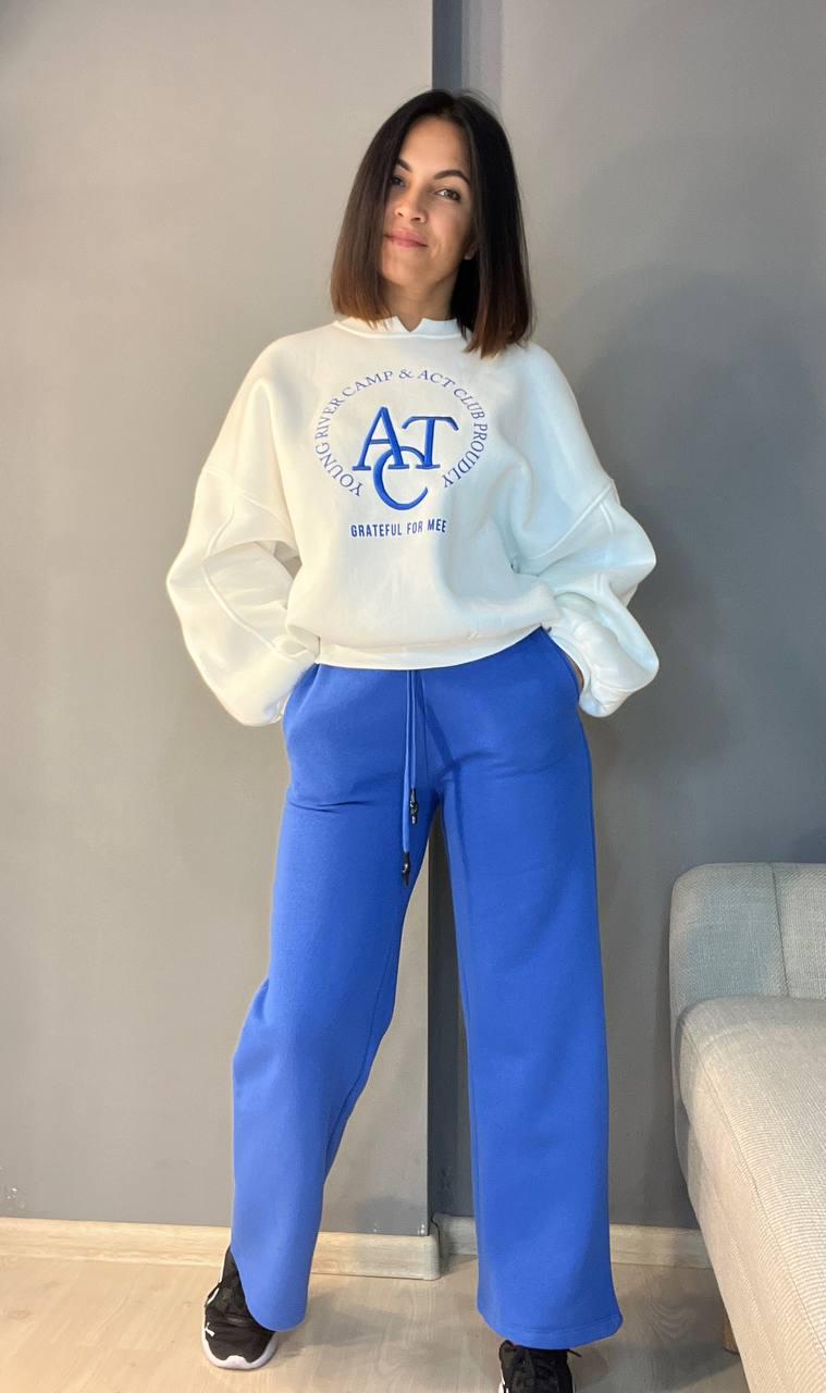 Свитшот женский OLIVIA 2479 широкий утепленный вышивка OS Белый (1130) - фото 8