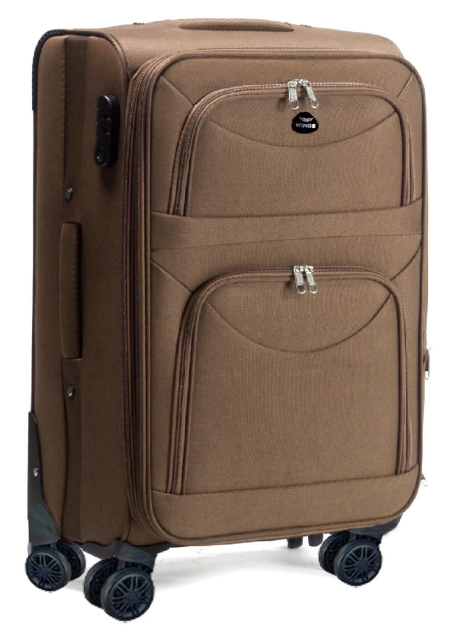 Чемодан тканевый Wings 6802 большой 4 колеса Коричневый (Vt00016)